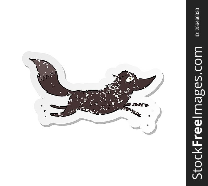 Retro Distressed Sticker Of A Cartoon Wolf Running