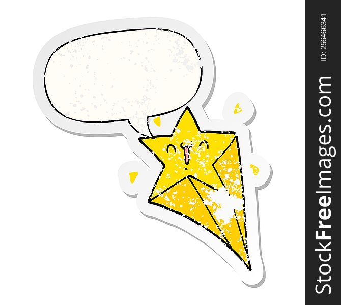 cartoon shooting star and speech bubble distressed sticker