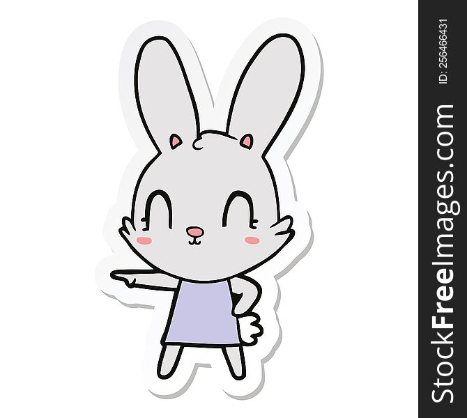 Sticker Of A Cute Cartoon Rabbit In Dress