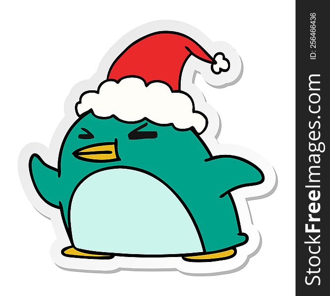 hand drawn christmas sticker cartoon of kawaii penguin