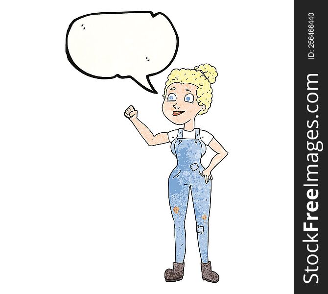 Speech Bubble Textured Cartoon Woman In Dungarees