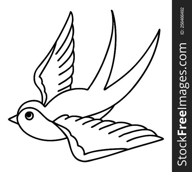 tattoo in black line style of a swallow. tattoo in black line style of a swallow