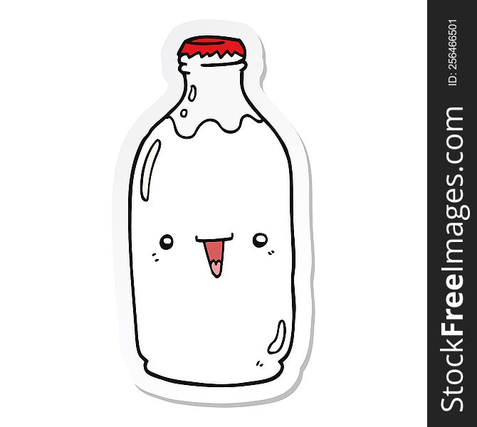 Sticker Of A Cute Cartoon Milk Bottle