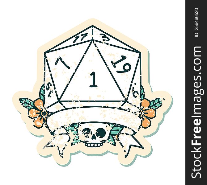 Natural One D20 Dice Roll Illustration