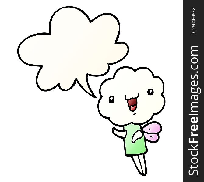 cute cartoon cloud head creature with speech bubble in smooth gradient style
