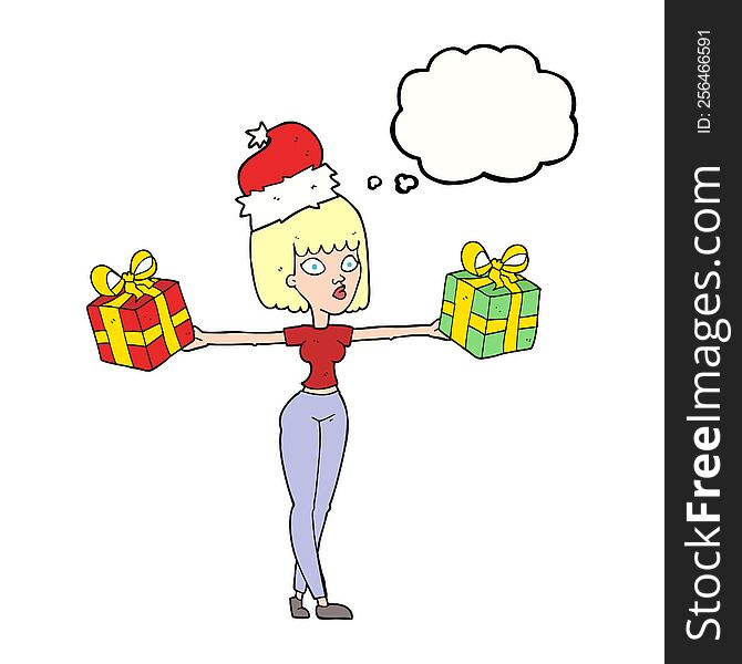 Thought Bubble Cartoon Woman With Xmas Presents