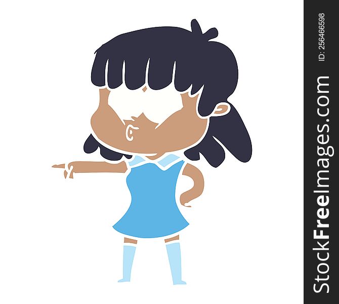 Flat Color Style Cartoon Whistling Girl Pointing