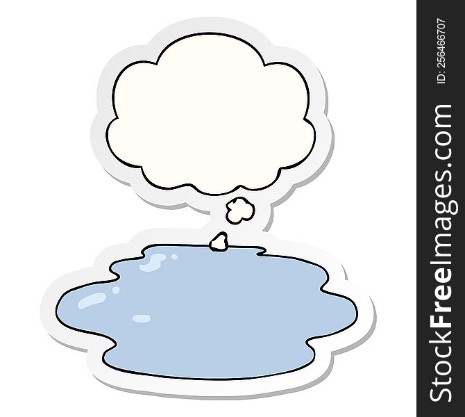 cartoon puddle of water with thought bubble as a printed sticker