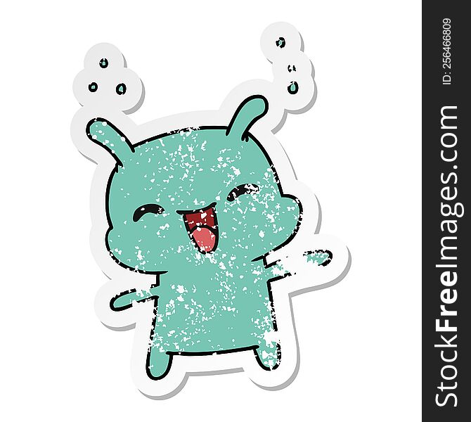 Distressed Sticker Cartoon Kawaii Cute Happy Alien