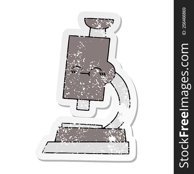 Distressed Sticker Of A Cute Cartoon Microscope