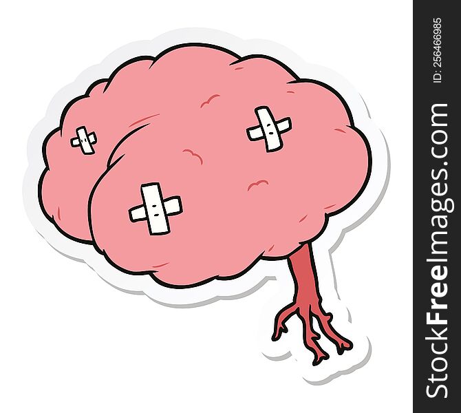 sticker of a cartoon injured brain