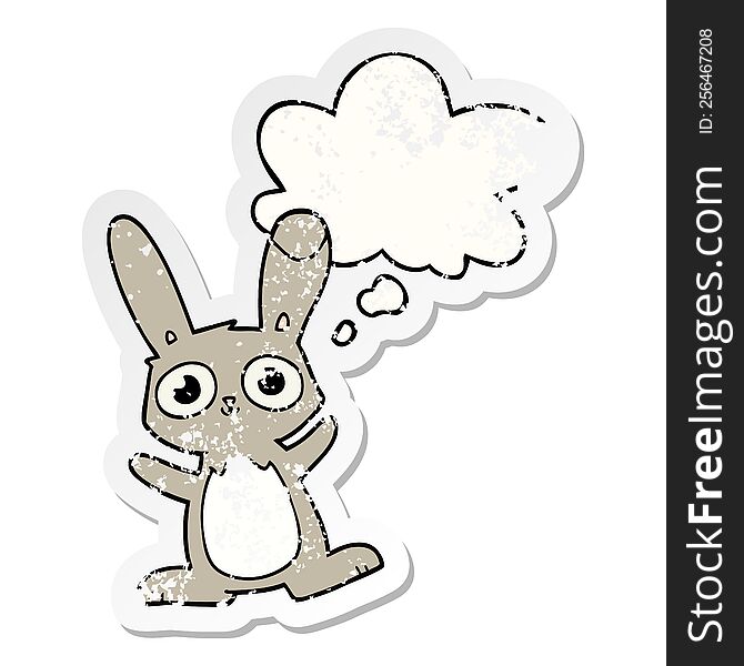 Cute Cartoon Rabbit And Thought Bubble As A Distressed Worn Sticker