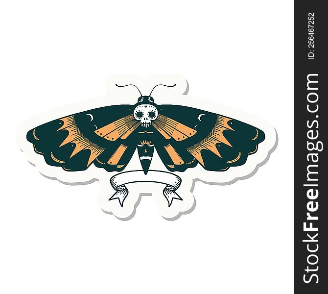 tattoo style sticker with banner of a deaths head moth