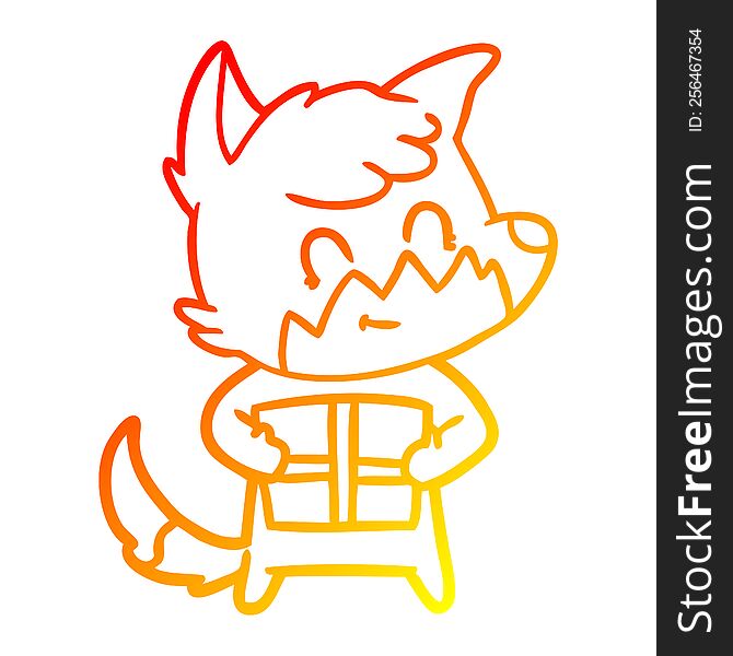 Warm Gradient Line Drawing Cartoon Friendly Fox With Gift