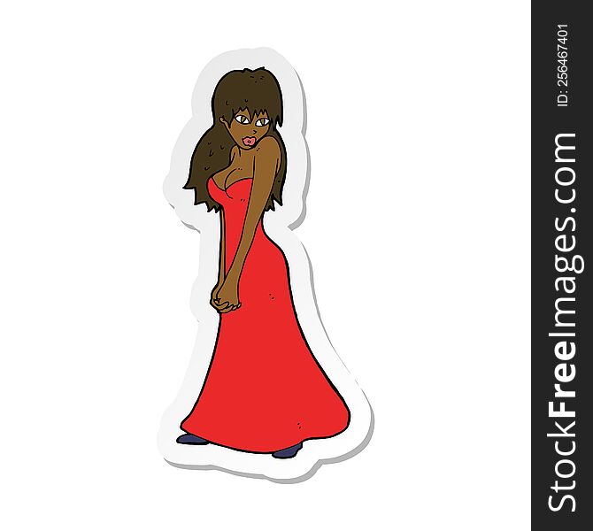 sticker of a cartoon pretty woman in dress