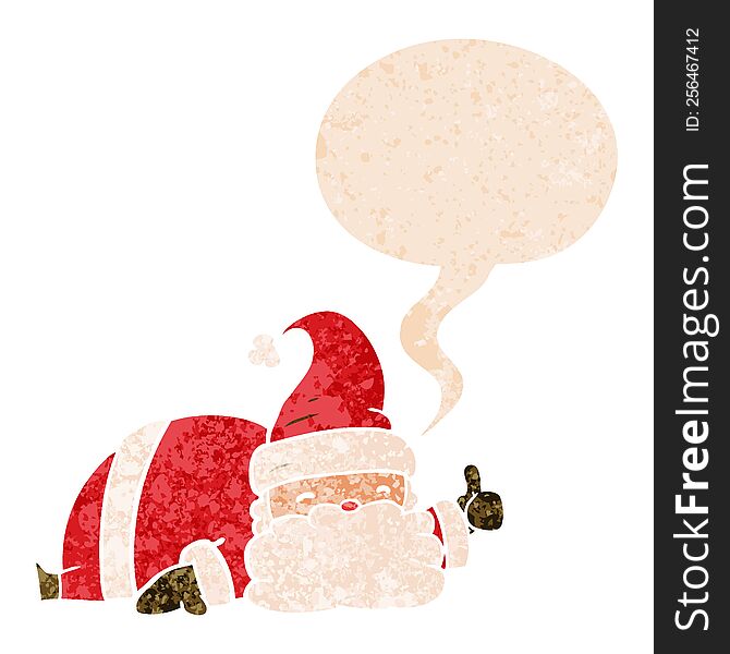 Cartoon Sleepy Santa And Speech Bubble In Retro Textured Style
