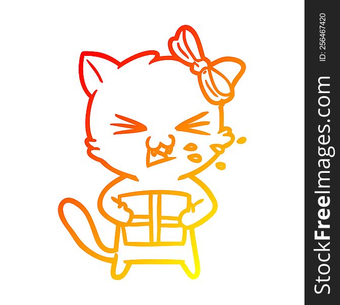 warm gradient line drawing of a cartoon cat