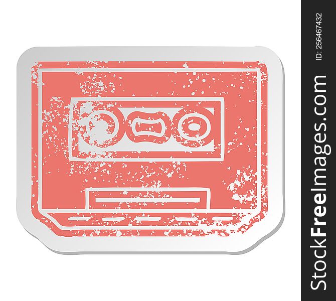 distressed old cartoon sticker of a retro cassette tape