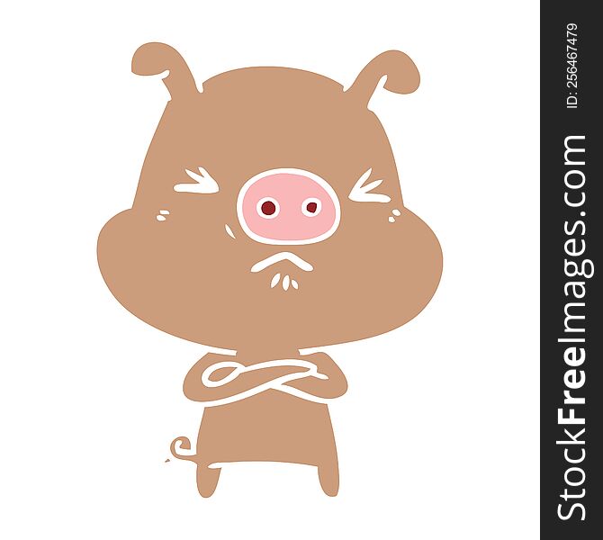 Flat Color Style Cartoon Grumpy Pig