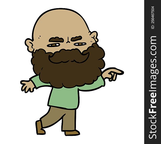 cartoon man with beard frowning and pointing. cartoon man with beard frowning and pointing