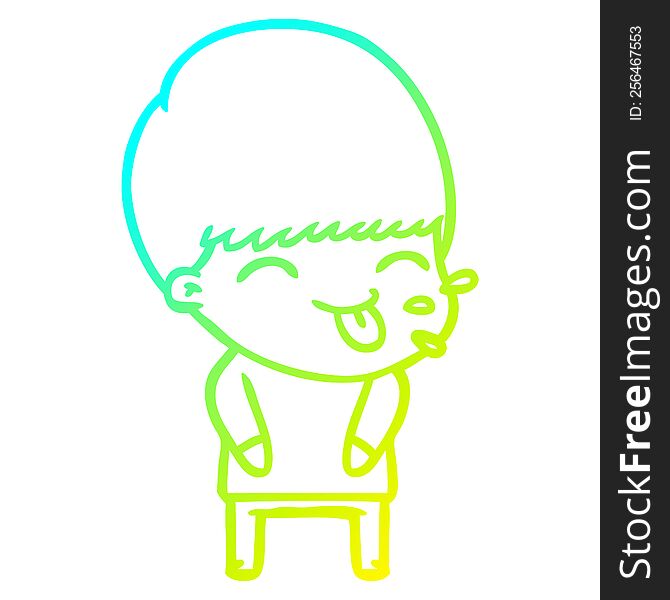 Cold Gradient Line Drawing Cartoon Boy Sticking Out Tongue