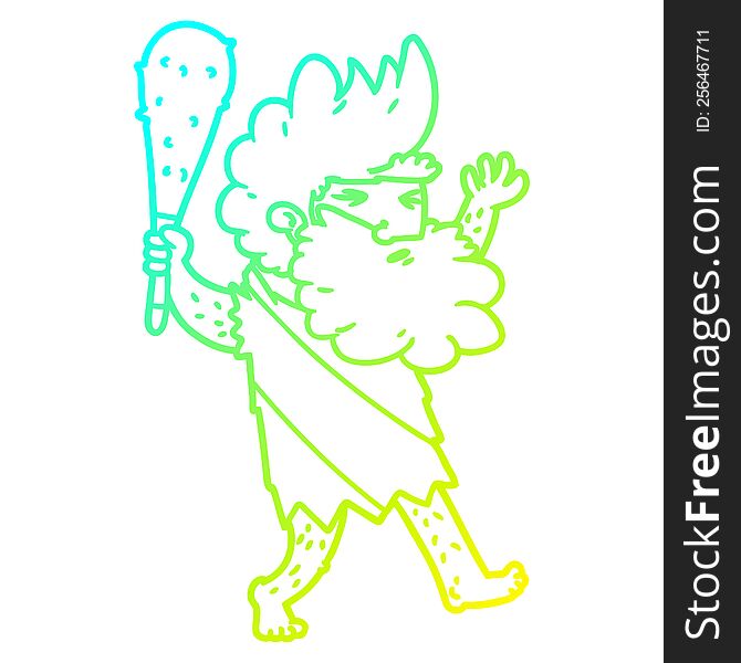 cold gradient line drawing of a cartoon cave man