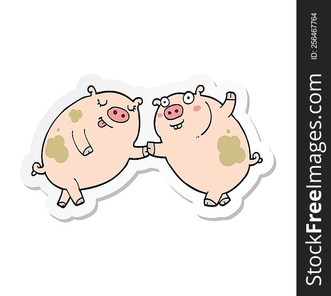 sticker of a cartoon pigs dancing