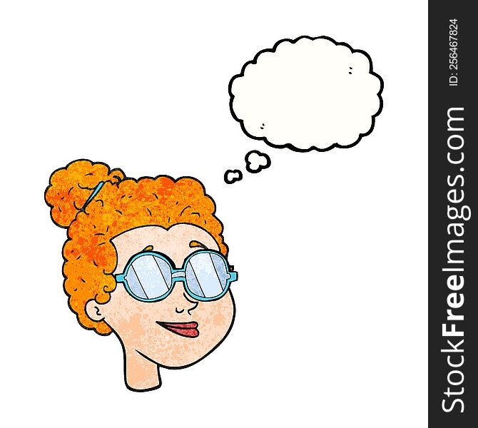 Thought Bubble Textured Cartoon Woman Wearing Spectacles