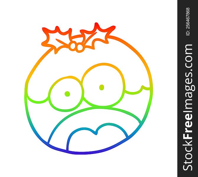 Rainbow Gradient Line Drawing Christmas Pudding With Shocked Face