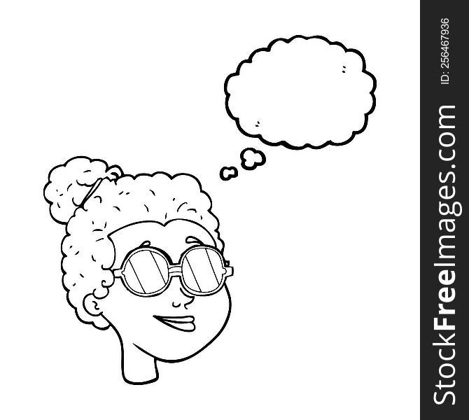 Thought Bubble Cartoon Woman Wearing Spectacles