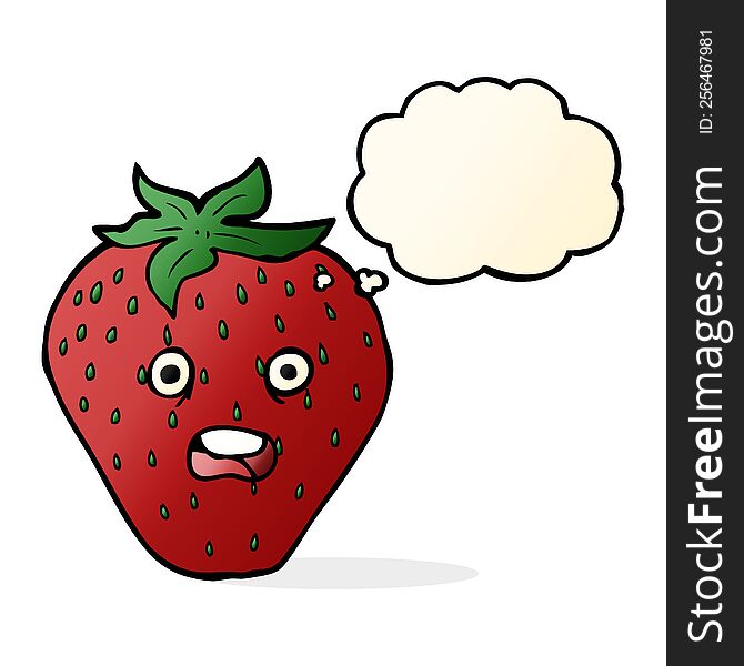 cartoon strawberry with thought bubble