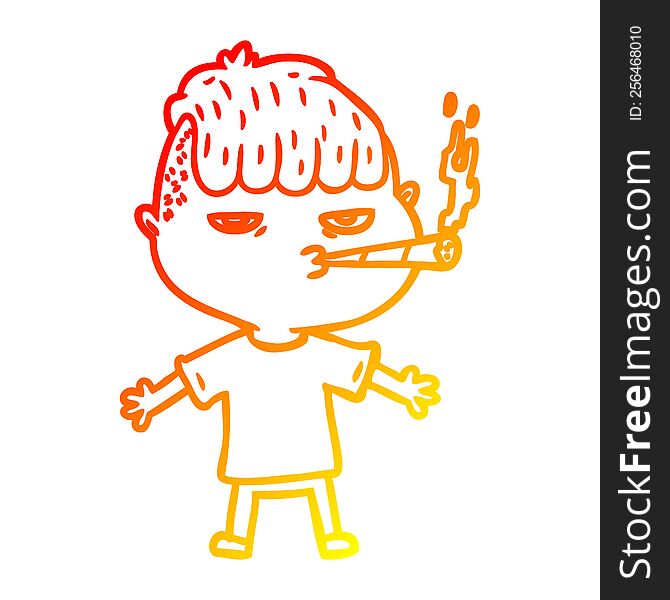 Warm Gradient Line Drawing Cartoon Man Smoking