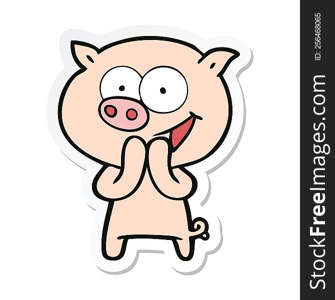 Sticker Of A Cheerful Pig Cartoon