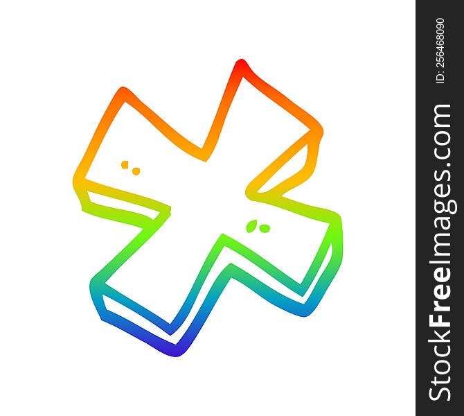 rainbow gradient line drawing of a cartoon multiplication symbol