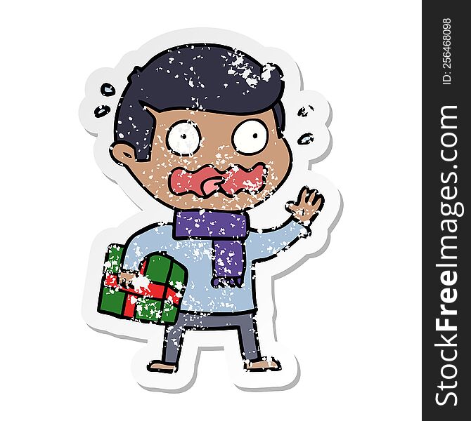 distressed sticker of a cartoon man totally stressed out