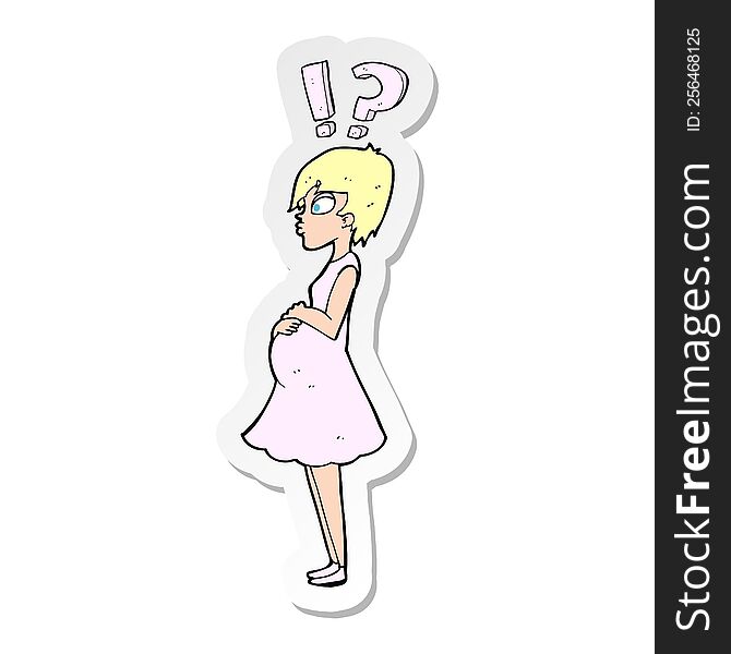 sticker of a cartoon confused pregnant woman