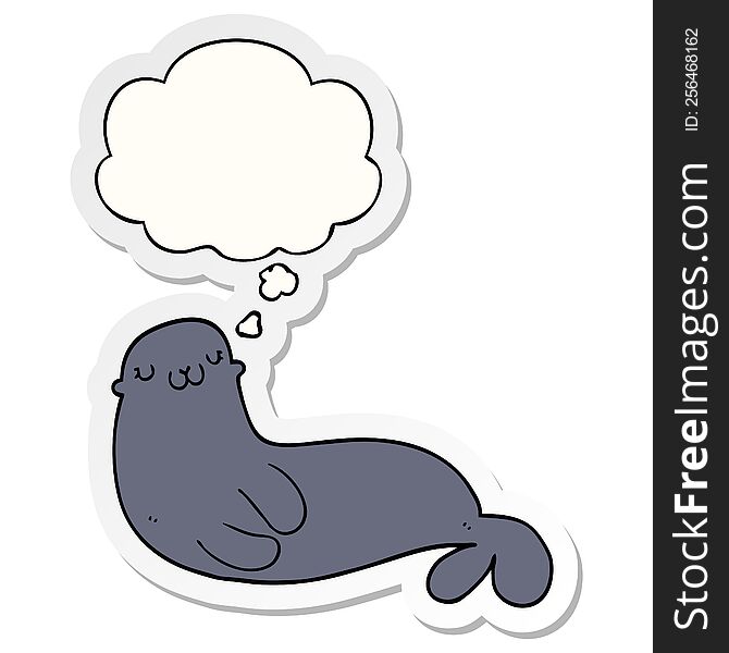 cute cartoon seal with thought bubble as a printed sticker