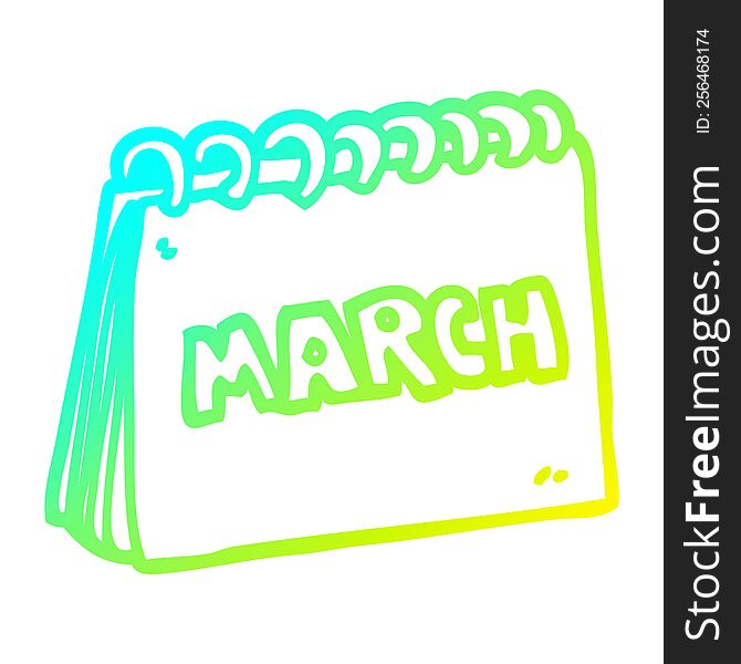cold gradient line drawing of a cartoon calendar showing month of march