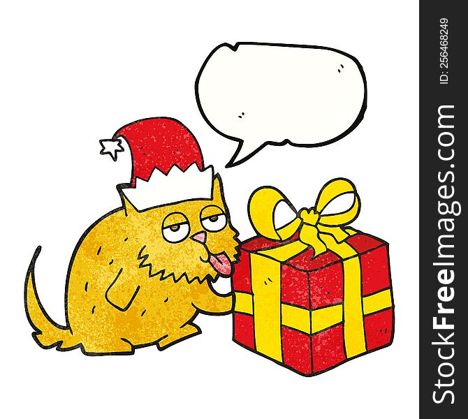 Speech Bubble Textured Cartoon Cat With Present