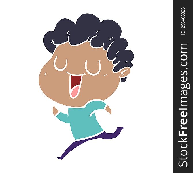 laughing flat color style cartoon man running