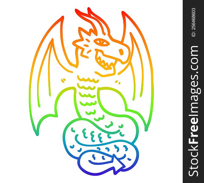 rainbow gradient line drawing of a cartoon dragon
