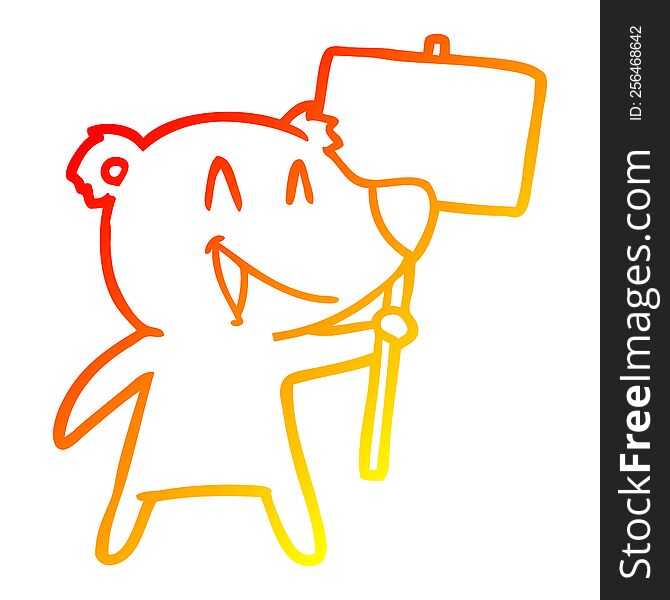 warm gradient line drawing of a protester bear cartoon
