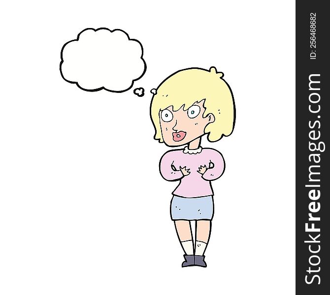 Cartoon Woman Making Who Me Gesture With Thought Bubble
