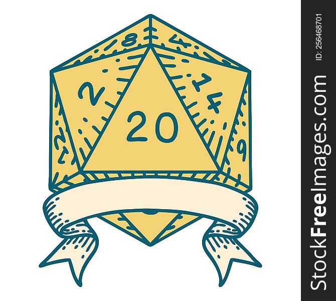 natural 20 critical hit D20 dice roll illustration