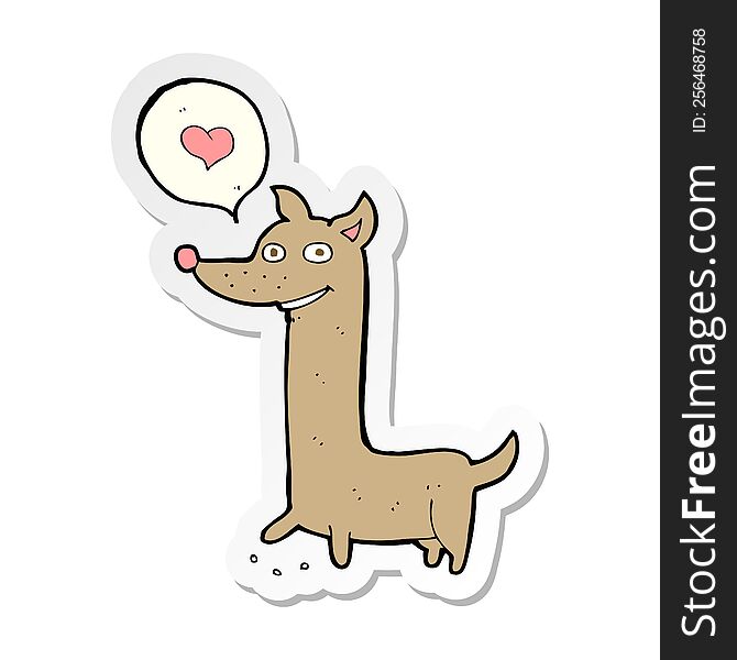 Sticker Of A Cartoon Dog With Love Heart