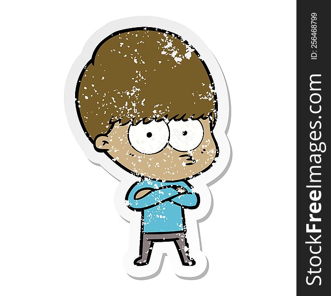 Distressed Sticker Of A Nervous Cartoon Boy