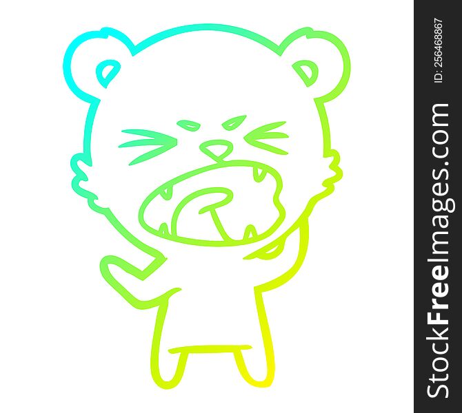 Cold Gradient Line Drawing Angry Cartoon Bear Shouting