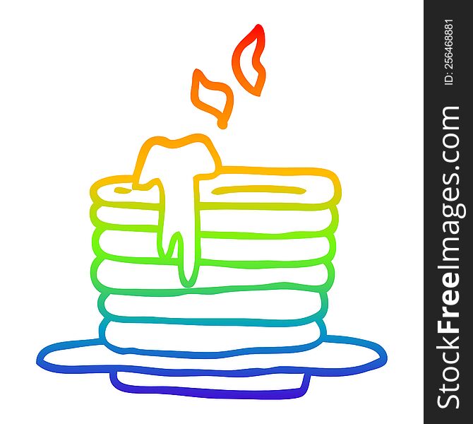 rainbow gradient line drawing cartoon stack of pancakes