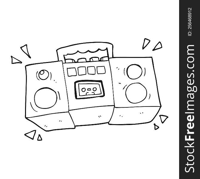 freehand drawn black and white cartoon cassette tape player