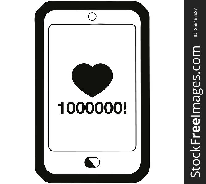 mobile phone showing 1000000 likes graphic vector illustration icon. mobile phone showing 1000000 likes graphic vector illustration icon